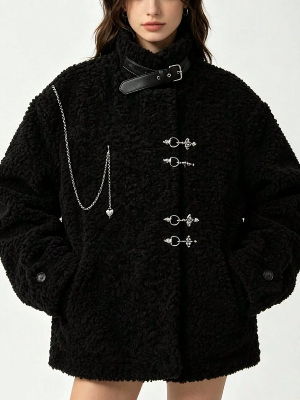 Black Casual Women's Punk Faux Fur Zipper Jacket